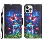 For iPhone 13 Pro Colored Drawing Leather Phone Case (Bottle Butterfly)
