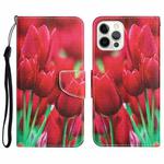 For iPhone 13 Pro Colored Drawing Leather Phone Case (Tulips)