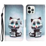 For iPhone 13 Pro Max Colored Drawing Leather Phone Case (Blue Eyes)