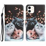 For iPhone 12 mini Colored Drawing Leather Phone Case (3 Cats)