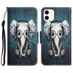 For iPhone 12 mini Colored Drawing Leather Phone Case (Earphone Elephant)