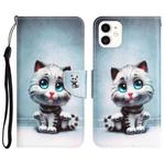 For iPhone 12 mini Colored Drawing Leather Phone Case (Blue Eyes)