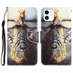 For iPhone 12 mini Colored Drawing Leather Phone Case (Tiger)