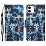For iPhone 12 mini Colored Drawing Leather Phone Case (Giraffes)