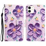 For iPhone 12 mini Colored Drawing Leather Phone Case (Purple Flower)