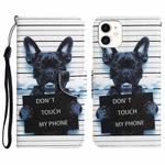 For iPhone 11 Colored Drawing Leather Phone Case (Black Dog)