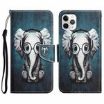 For iPhone 11 Pro Colored Drawing Leather Phone Case(Earphone Elephant)