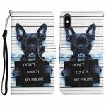 For iPhone XS Max Colored Drawing Leather Phone Case(Black Dog)
