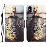 For iPhone XS Max Colored Drawing Leather Phone Case(Tiger)