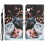 For iPhone XR Colored Drawing Leather Phone Case(3 Cats)