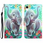 For iPhone XR Colored Drawing Leather Phone Case(Elephant)