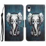 For iPhone XR Colored Drawing Leather Phone Case(Earphone Elephant)