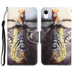 For iPhone XR Colored Drawing Leather Phone Case(Tiger)