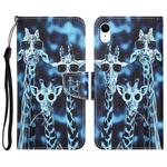 For iPhone XR Colored Drawing Leather Phone Case(Giraffes)