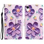 For iPhone XR Colored Drawing Leather Phone Case(Purple Flower)