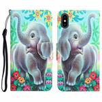 For iPhone X Colored Drawing Leather Phone Case(Elephant)