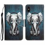 For iPhone X Colored Drawing Leather Phone Case(Earphone Elephant)