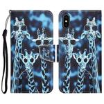 For iPhone X Colored Drawing Leather Phone Case(Giraffes)