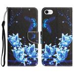 Colored Drawing Leather Phone Case For iPhone 7 / 8(Blue Butterfly)