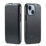 For iPhone 14 Plus Fierre Shann Oil Wax Texture Vertical Flip PU Phone Case (Black)