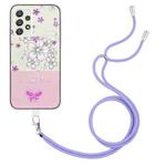 For Samsung Galaxy A33 5G Bronzing Butterfly Flower TPU Phone Case with Lanyard(Cherry Blossoms)