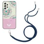 For Samsung Galaxy A53 5G Bronzing Butterfly Flower TPU Phone Case with Lanyard(Peacock Flower)