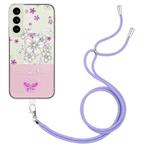 For Samsung Galaxy S21 5G Bronzing Butterfly Flower TPU Phone Case with Lanyard(Cherry Blossoms)