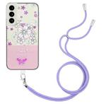 For Samsung Galaxy S21+ 5G Bronzing Butterfly Flower TPU Phone Case with Lanyard(Cherry Blossoms)