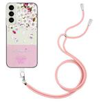 For Samsung Galaxy S22+ 5G Bronzing Butterfly Flower TPU Phone Case with Lanyard(Peach Blossoms)