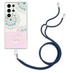For Samsung Galaxy S22 Ultra 5G Bronzing Butterfly Flower TPU Phone Case with Lanyard(Peacock Flower)