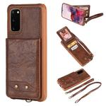 For Galaxy S20 Vertical Flip Shockproof Leather Protective Case with Long Rope, Support Card Slots & Bracket & Photo Holder & Wallet Function(Coffee)