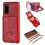 For Galaxy S20 Vertical Flip Shockproof Leather Protective Case with Long Rope, Support Card Slots & Bracket & Photo Holder & Wallet Function(Red)