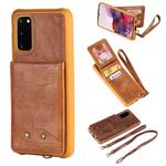 For Galaxy S20 Vertical Flip Shockproof Leather Protective Case with Long Rope, Support Card Slots & Bracket & Photo Holder & Wallet Function(Brown)