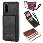 For Galaxy S20 Vertical Flip Shockproof Leather Protective Case with Long Rope, Support Card Slots & Bracket & Photo Holder & Wallet Function(Black)