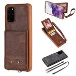 For Galaxy S20+ Vertical Flip Shockproof Leather Protective Case with Long Rope, Support Card Slots & Bracket & Photo Holder & Wallet Function(Coffee)
