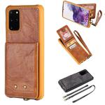 For Galaxy S20+ Vertical Flip Shockproof Leather Protective Case with Long Rope, Support Card Slots & Bracket & Photo Holder & Wallet Function(Brown)