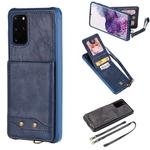 For Galaxy S20+ Vertical Flip Shockproof Leather Protective Case with Long Rope, Support Card Slots & Bracket & Photo Holder & Wallet Function(Blue)