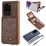 For Galaxy S20 Ultra Vertical Flip Shockproof Leather Protective Case with Long Rope, Support Card Slots & Bracket & Photo Holder & Wallet Function(Coffee)