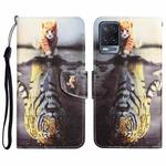 For OPPO A16 Colored Drawing Leather Phone Case(Tiger)