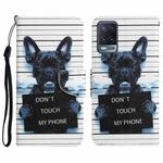 For OPPO A16 Colored Drawing Leather Phone Case(Black Dog)
