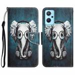 For Realme 9i / OPPO A96 4G Colored Drawing Leather Phone Case(Earphone Elephant)