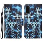 For Samsung Galaxy S20 Colored Drawing Leather Phone Case(Giraffes)