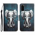 For Samsung Galaxy S20 Colored Drawing Leather Phone Case(Earphone Elephant)