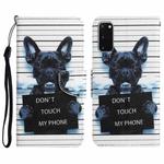 For Samsung Galaxy S20 Colored Drawing Leather Phone Case(Black Dog)