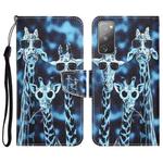 For Samsung Galaxy S20 FE Colored Drawing Leather Phone Case(Giraffes)