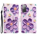 For Samsung Galaxy S20 FE Colored Drawing Leather Phone Case(Purple Flower)