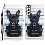 For Samsung Galaxy S21 5G Colored Drawing Leather Phone Case(Black Dog)