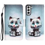 For Samsung Galaxy S21 FE 5G Colored Drawing Leather Phone Case(Blue Eyes)