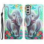 For Samsung Galaxy S21 FE 5G Colored Drawing Leather Phone Case(Elephant)