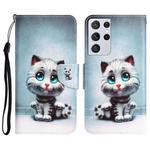 For Samsung Galaxy S21 Ultra 5G Colored Drawing Leather Phone Case(Blue Eyes)